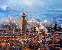 Shan Amrohvi, 30 x 36 inch, Oil on Canvas, Cityscape Painting, AC-SA-167